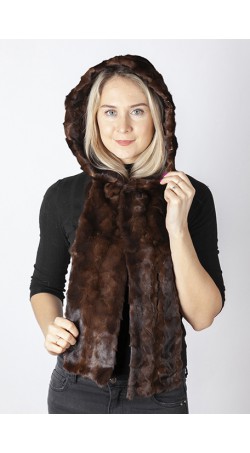 Brown mink fur hood-scarf